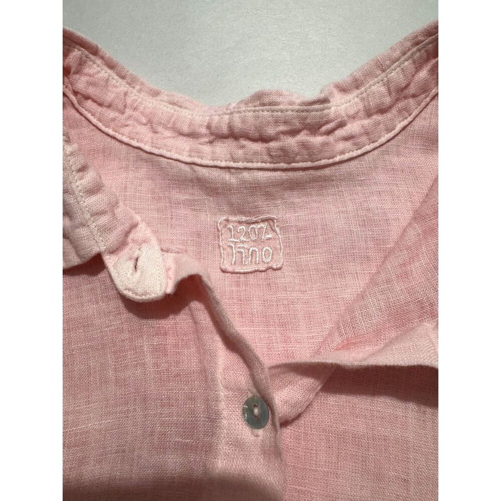100% Linen button up shirt lagenlook blush pink 120z kno summer vacation women L - Picture 3 of 6
